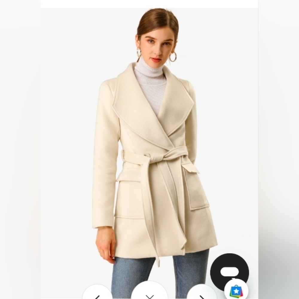 Allegra K Women's Shawl Collar Lapel Double Breasted Winter Belted Coat
